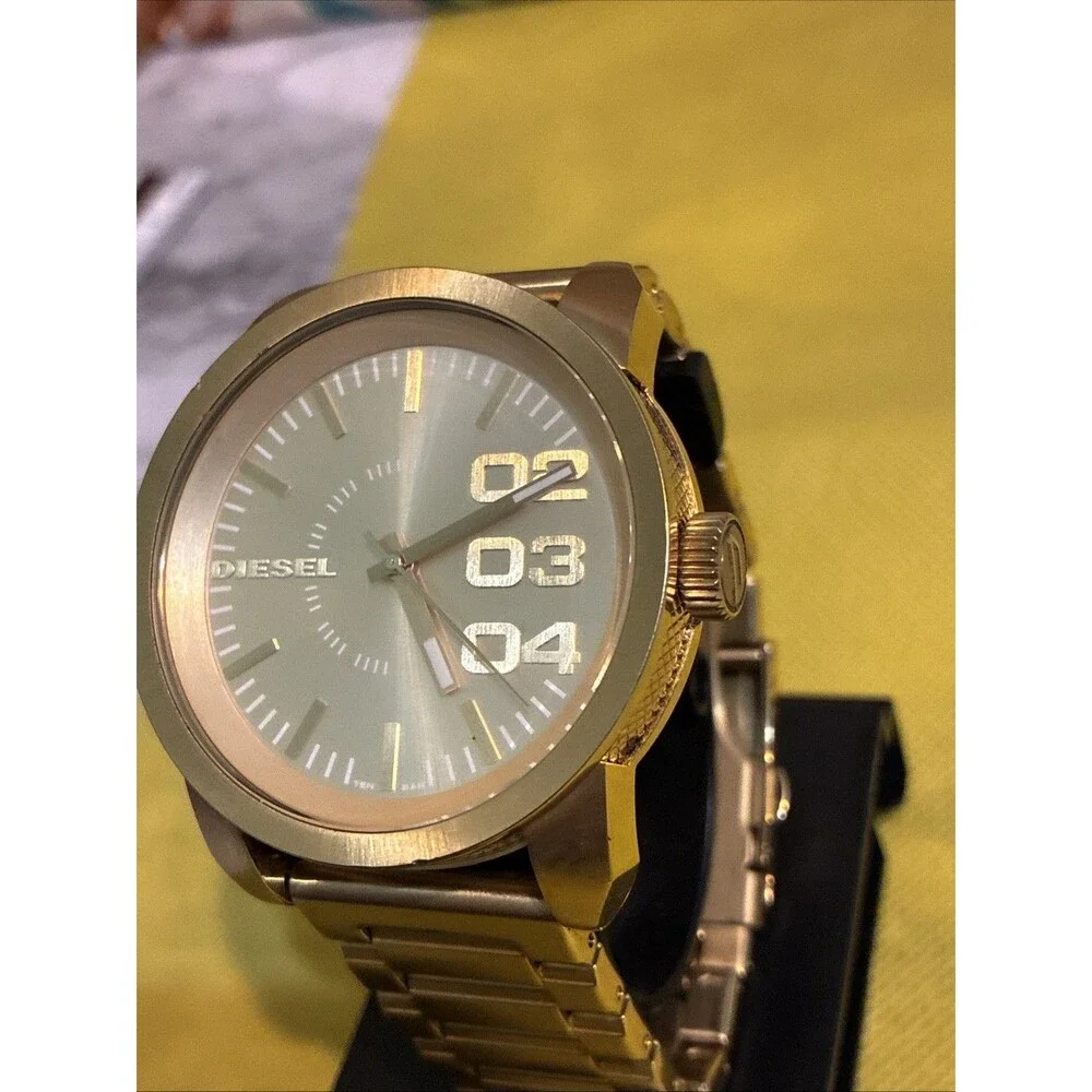Diesel Double Down Watch Men DZ-1466 46mm Gold Tone Working